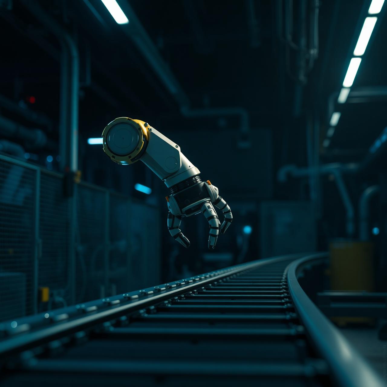 Bras robotisé sur une ligne de production automatisée